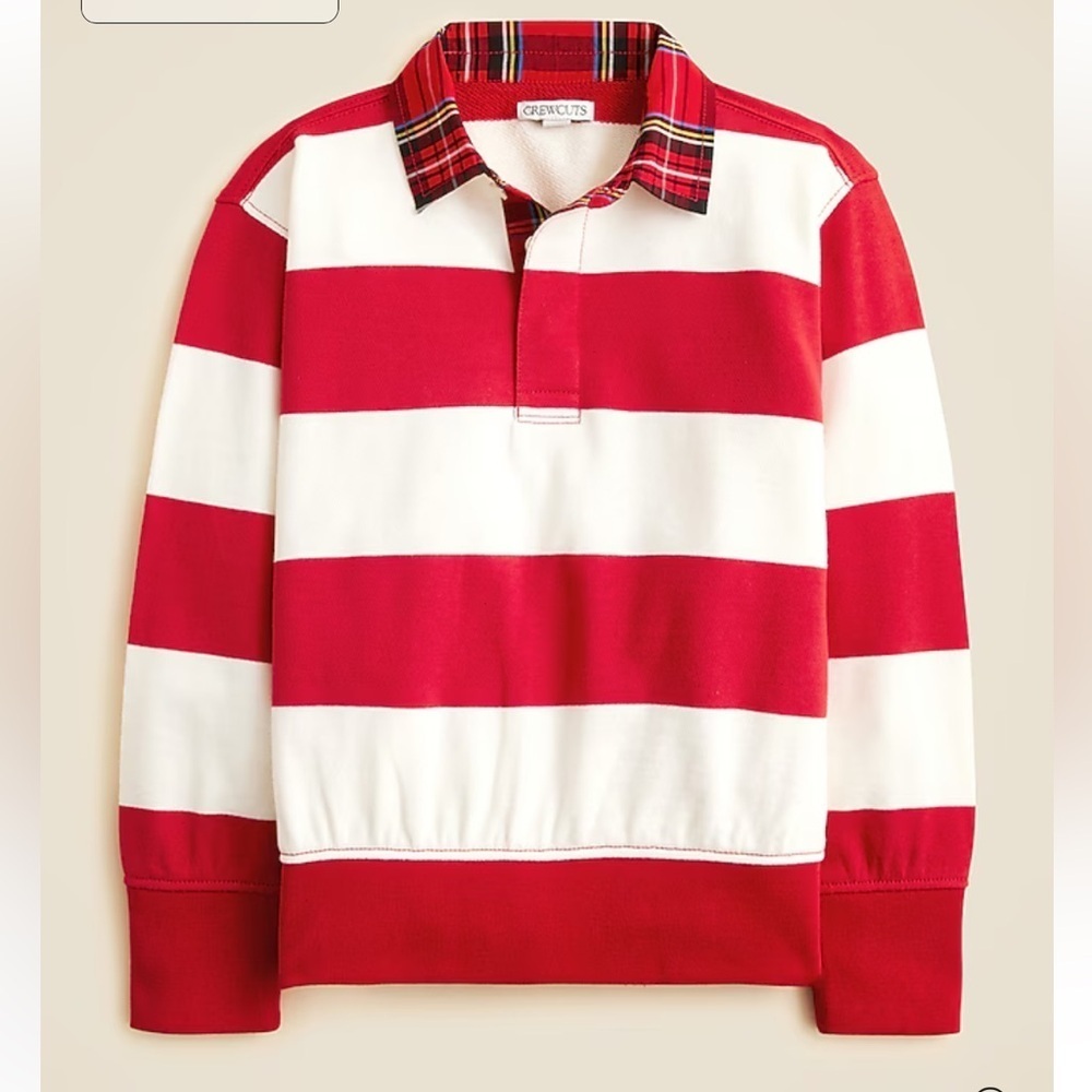 J crew vintage red Kids' junior varsity rugby sweatshirt in striped terry